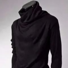 アフガン タートルネック 長袖 Tシャツ カジュアル メンズ シンプル ブラック