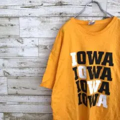【k3252】USA古着プリントカレッジ半袖ビッグTシャツアイオワ大学XL黄