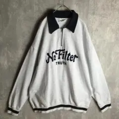 【スウェット】ハーフジップ 襟付き 刺繍 ドロップショルダー リブライン F