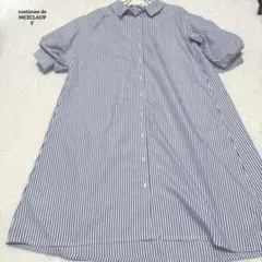 コンティニュエドナイスクラップ　シャツワンピース　ストライプ　Aライン　青白　F