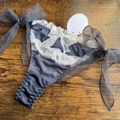 レディース　ショーツ　Tバック　サイドリボン　リボン　女性　下着　グレー　M