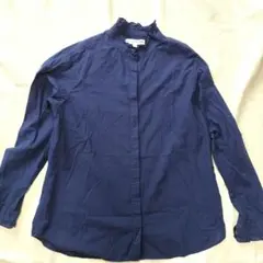 ユニクロ×イネス コットン フリルシャツ ブルー XL