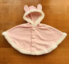 【赤ちゃんの城】帯電防止フリースウサギ耳付きピンクポンチョ