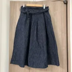 spick&span ダークブルー デニム フレアスカート ウエストリボン付き