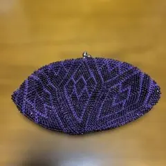 ビーズ刺繍 がま口 コインケース パープル