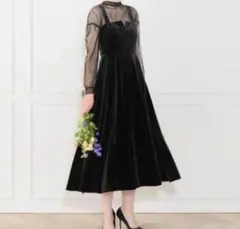 ブラックベルベットパーティードレス　Leja