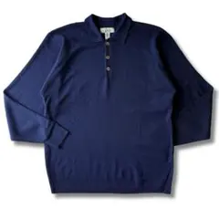 80s アイルランド製 L.L.BEAN ポロカラー ニット セーター ネイビーのサムネイル