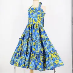 【ジュニアサイズ用 美品 日本製 フラダンス衣装】ブルー Paondor