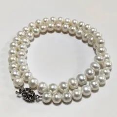 人気 白い淡水パール 本真珠 ネックレス ホワイト 0.7~0.8cm 美品 