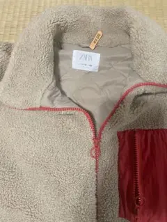 ZARA フリースベージュ・赤　ボア、アウター　美品