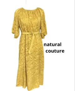 natural couture ベルト付 デザイン 七分袖 ロング ワンピース