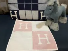 エルメス　 Hロゴ タオル　ハンカチ ピンク