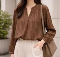 URBAN RESEARCH DOORS ブラウンストライプ長袖シャツ