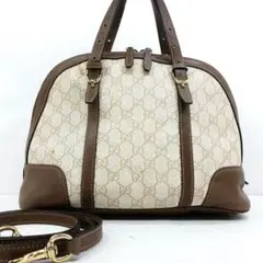 グッチ ハンドバッグ 2way ショルダー レザー×PVC GG柄 白×ブラウン