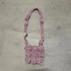 ハンドメイド 編み物 モチーフ 薔薇 バラ ピンク 花 バッグ ショルダーバッグ