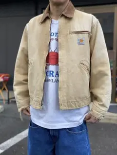90s USA製 カーハート デトロイトジャケット ベージュ XL相当 ダック地