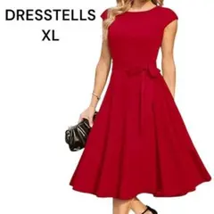 ワンピース カクテルドレス Aライン レッド パーティ XL