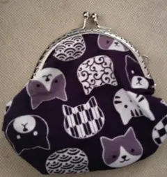 ハンドメイド猫柄がま口パープル