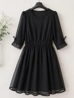 evelyn ブラック ミニワンピース 半袖・七分袖