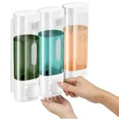 ソープディスペンサー 300ml 壁掛け 透明ボトル 防水片手操作 3連