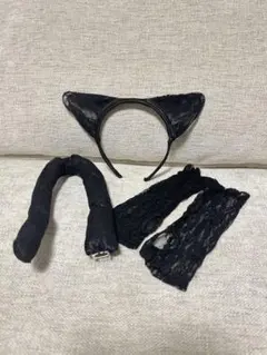 猫耳カチューシャ 尻尾 レースグローブ 3点セット