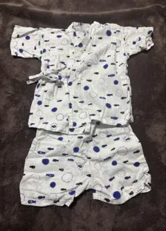 100 甚平　ブルー×ホワイト　魚柄