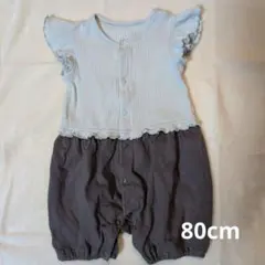 GU フリル袖ロンパース カバーオール水色 グレー 80cm 女の子