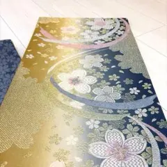 【メメちゃん様専用】紺 グラデーション 振袖用 袋帯 正絹 花柄 帯 成人式