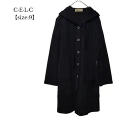 【CELC】ロング カーディガン　薄手　フーディー　ネイビー　サイズ9