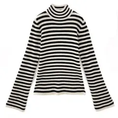 タートルネック セーター 黒白ストライプ