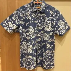 美品 ハワイ製 KAHALA アロハシャツ M ネイビー アロハ 総柄 ハワイ製 KAHALA カハラ アロハシャツ ハワイアンシャツ ブルー