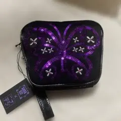 新品 未使用 ANNA SUI 紫エコバッグ付き蝶刺繍ポーチ