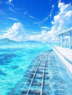青い海2 リゾート 絶景 夏の海 青空 ヒーリング さわやか イラスト