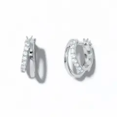 ピアス シルバー フープピアス ダブルライン 上品 綺麗 シンプル ダイヤ