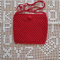 レース編み・ハンドメイド・かわいい赤色・お散歩ポシェット