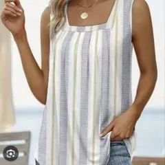 ❤️美品❤️ストライプ　ネック　タンクトップ　白　ホワイト　S レディース