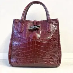 ☆クロコダイル あおりバッグ/ハンドバッグ マット系 ボルドー 美品 