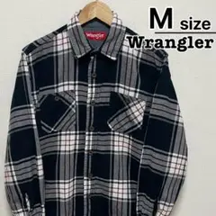 Wrangler　フランネルシャツ　M　チェック柄　ブラック　黒　ホワイト　古着