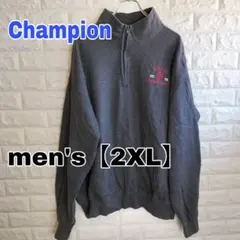 D108【Champion】ハーフジップスウェット 裏起毛【メンズ2XL】グレー