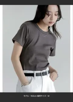 【Re:EDIT】 華奢見えテレコリブTシャツ チャコールグレー　L
