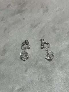 【ビンテージイヤリング】クリスタル風 透明 ビーズ イヤリング