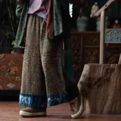 ハンドメイド リメイクパンツ キャラクターデザイン 白 ワイドパンツ 