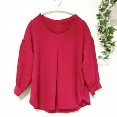 ロペピクニック【38】チェリーレッド ギャザー袖 タックブラウス 美品