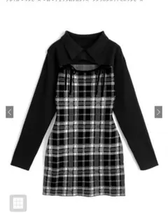 チェック柄フロントオープンリボンニットミニワンピース[ru1373]