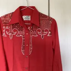 70's Wrangler ラングラー 長袖 総柄 ペイズリー シャツ 34のサムネイル