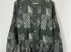 vintage 幾何学模様 ニットカーディガン 総柄 古着