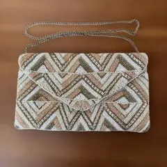 ビーズ刺繍 パーティーバッグ 幾何学模様