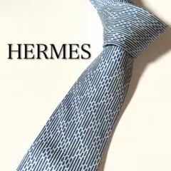 極美品】HERMES エルメス ネクタイ H柄 幾何学 ブルー ファソネ風