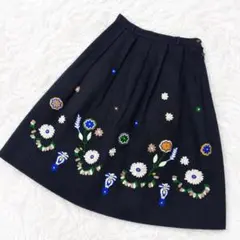 美品✨】45R インディゴ ギマツイード 刺繍 スカート 日本製 45rpm