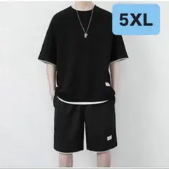 メンズTシャツ 短パン ゆったり 部屋着 夏服大きい 5XL 黒